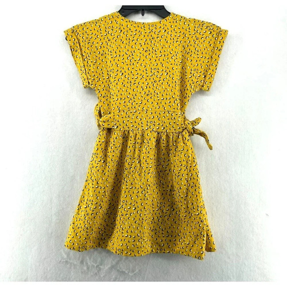Kiabi Dress Girls Sz 6A Mustard Yellow Full Button-Up Tie Waist Roll Tab Sleeve - Picture 2 of 10